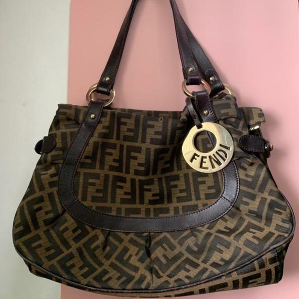 🤎 RARE AUTHENTIC FENDI TOBACCO ZUCCA PRINT CANVAS TOTE BAG 🤎